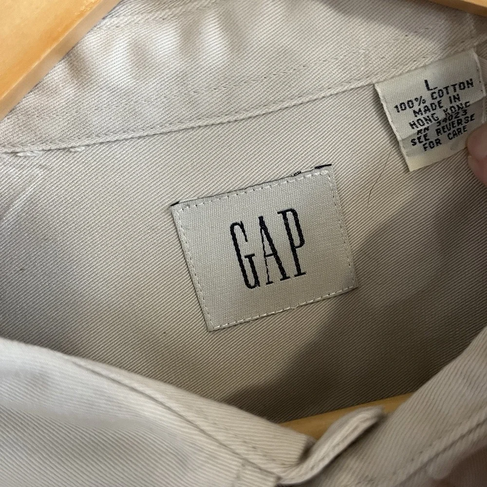 Vintage Gap Light Khaki Button Up Shirt Men's‎ L Utility Pockets Casual Workwear